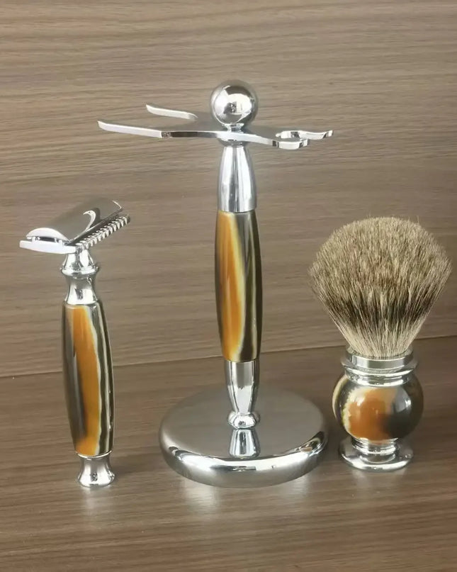 3 Delige scheerset, Safety Razor, Scheerkwast en houder - Richards-Specials-Store.com