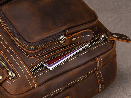 Javier - Duurzame Vintage Rund Lederen Mannen Handtas | Richard's Specials