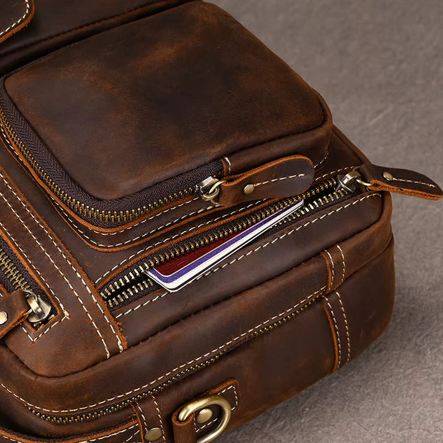 Javier - Duurzame Vintage Rund Lederen Mannen Handtas | Richard's Specials - Richards-Specials-Store.com