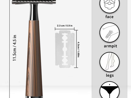 Safety Razor, handvat van imitatiehout en zinklegering