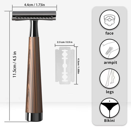 Safety Razor, handvat van imitatiehout en zinklegering