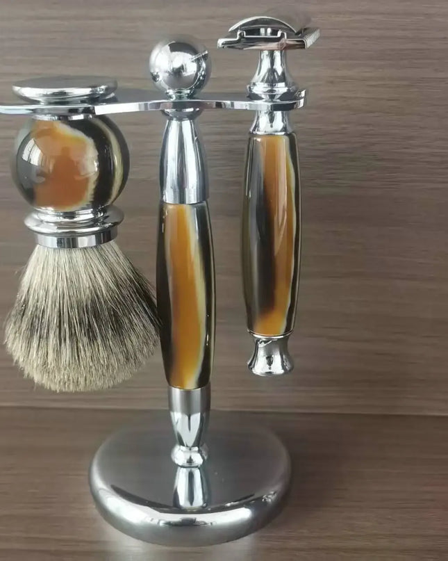 3 Delige scheerset, Safety Razor, Scheerkwast en houder - Richards-Specials-Store.com
