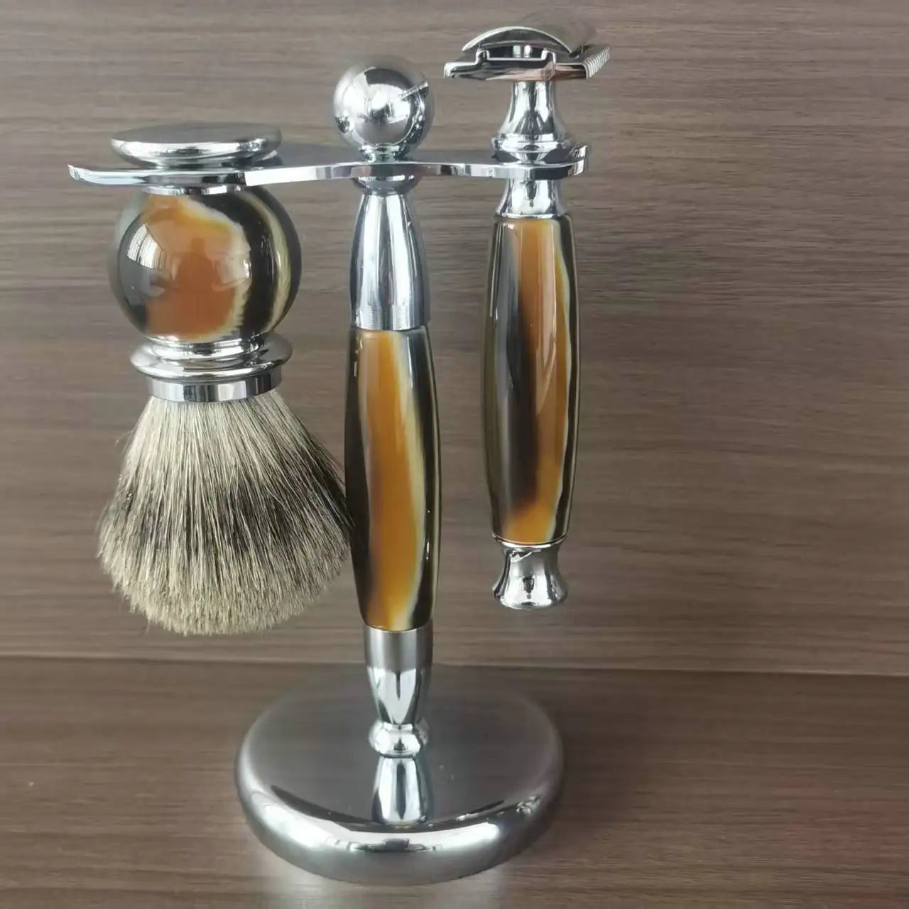 3 Delige scheerset, Safety Razor, Scheerkwast en houder