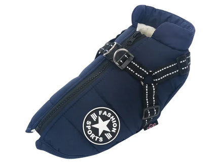 Waterdichte hondenjas met harnas en wintervoering.