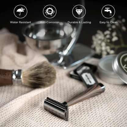 Safety Razor, handvat van imitatiehout en zinklegering