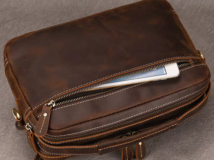 Javier - Duurzame Vintage Rund Lederen Mannen Handtas | Richard's Specials