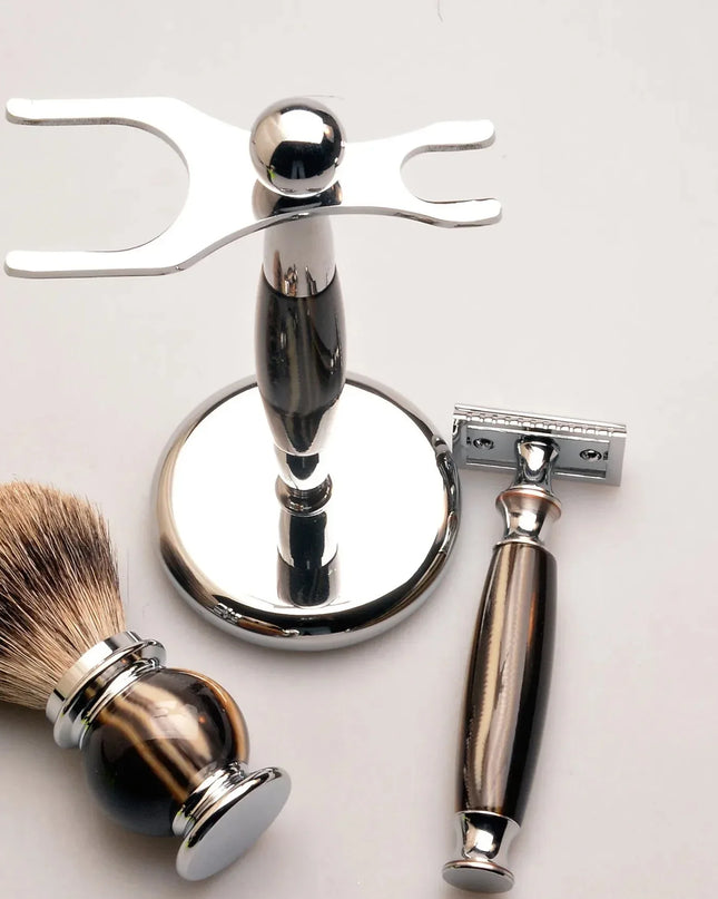 3 Delige scheerset, Safety Razor, Scheerkwast en houder - Richards-Specials-Store.com