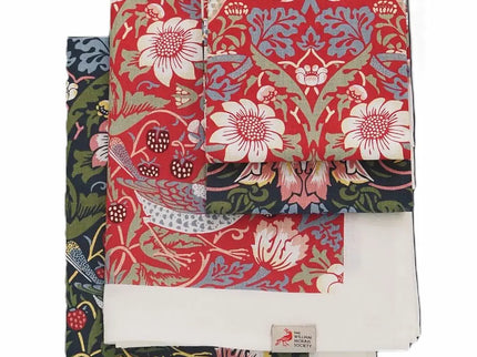Halflinnen Theedoek William Morris Strawberry Thief Red