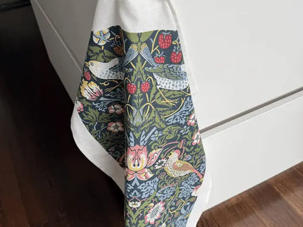 Halflinnen Theedoek William Morris Strawberry Thief Blue