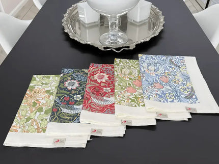 Halflinnen Theedoek William Morris Strawberry Thief Blue