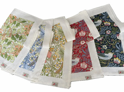 Halflinnen Theedoek William Morris Strawberry Thief Red