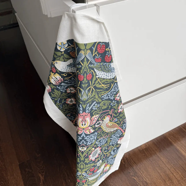 Halflinnen Theedoek William Morris Strawberry Thief Blue