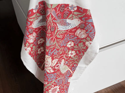 Halflinnen Theedoek William Morris Strawberry Thief Red