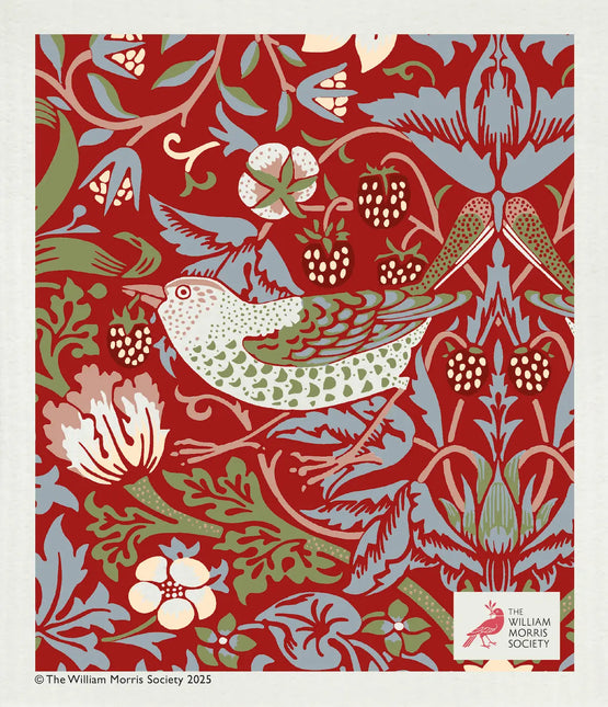 Kadoset William Morris Strawberry Thief Red | Vaatdoek + Halflinnen Theedoek