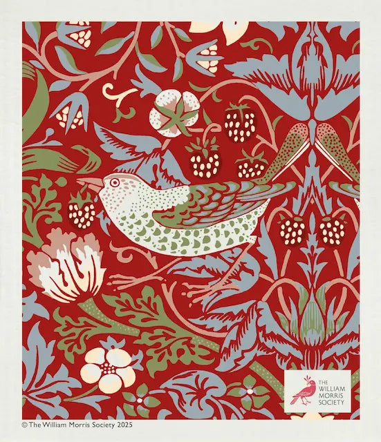 Kadoset William Morris Strawberry Thief Red | Vaatdoek + Halflinnen Theedoek