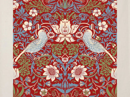 Halflinnen Theedoek William Morris Strawberry Thief Red
