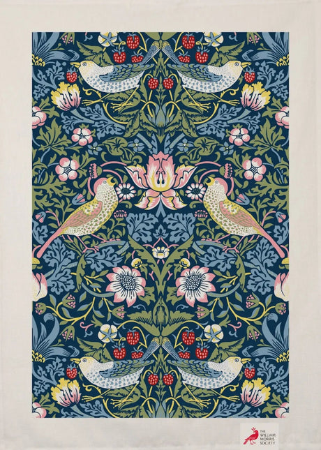 Halflinnen Theedoek William Morris Strawberry Thief Blue