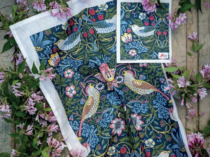 Kadoset William Morris Strawberry Thief Blue | Vaatdoek + Halflinnen Theedoek