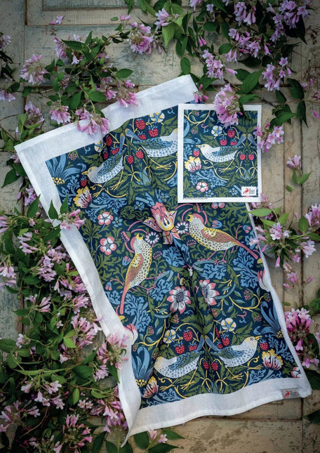 Kadoset William Morris Strawberry Thief Blue | Vaatdoek + Halflinnen Theedoek