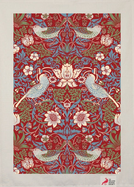 Kadoset William Morris Strawberry Thief Red | Vaatdoek + Halflinnen Theedoek