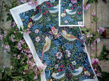 Kadoset William Morris Strawberry Thief Blue | Vaatdoek + Halflinnen Theedoek