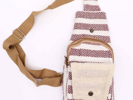 Body Cross Bag Natural Cotton - Burgundy & White