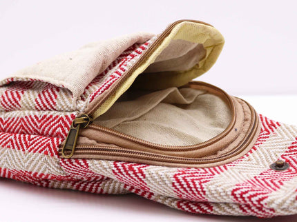 Body Cross Bag Natural Cotton - Tan & Pink