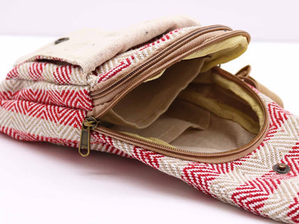 Body Cross Bag Natural Cotton - Tan & Pink