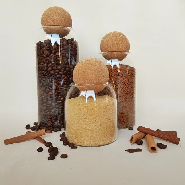 Set van 3 glazen opbergpotten met kurkdeksels. - Richards-Specials-Store.com