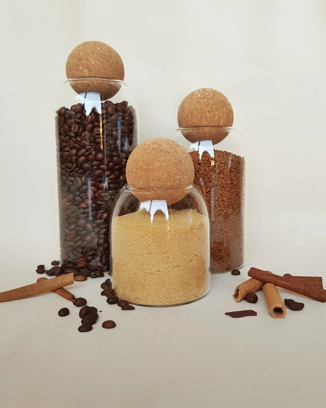 Set van 3 glazen opbergpotten met kurkdeksels. - Richards-Specials-Store.com