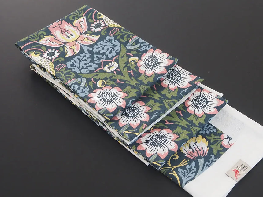 Halflinnen Theedoek William Morris Strawberry Thief Blue